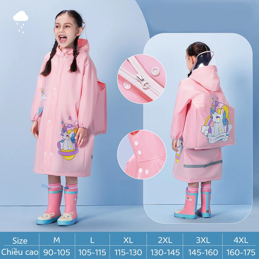 ÁO MƯA CHO BÉ ĐEO BA LÔ 2-13 TUỔI CHỐNG NƯỚC TOÀN THÂN TẤM CHẮN MẶT VẢI CAO CẤP MỀM AN TOÀN KIỂU RỘNG THOẢI MÁI MÙA MƯA