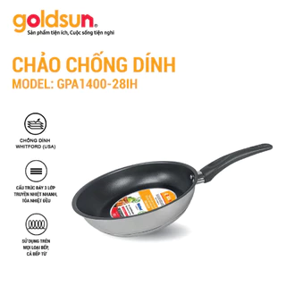 Chảo inox chống dính cao cấp đáy từ 3 lớp Goldsun GPA1400 size 16-18-20cm sử dụng cho mọi loại bếp