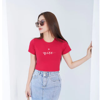 Áo croptop ôm in chữ Nice - Áo laptop kiểu chất Cotton LOZA - CR6266