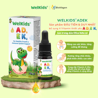 WelKids ADEK tinh khiết bổ sung vitamin A,E và D3 K2 MK7 tan trong dầu olive hữu cơ tăng chiều cao cho bé dung tích 10ml