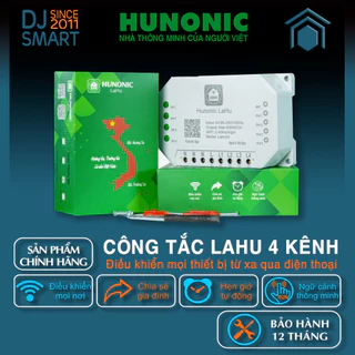 Tặng bút thử điện cảm ứng - Công tắc thông minh Hunonic Lahu 4 kênh (500W/kênh) điều khiển thiết bị từ xa qua điện thoại