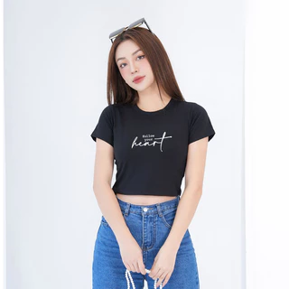 Áo croptop ôm in chữ Heart - Áo laptop kiểu chất Cotton LOZA CR6269