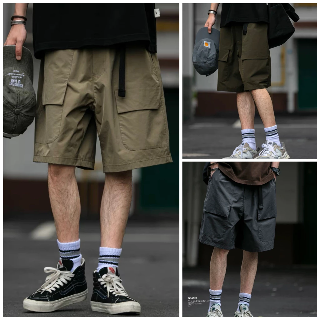 Quần Short kaki nam nữ túi hộp đai lưng 3 màu full size 40-85kg form rộng SDL