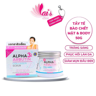 Tẩy Tế Bào Chết Alpha Arbutin 3+ Plus Collagen Scrub 50g Mặt Và Body Giảm Mụn, Trắng Sáng Mịn Màng, Phục Hồi Tái Tạo Da