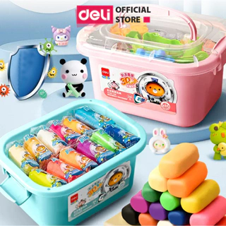 Bộ đất nặn 3D Deli 12/24 màu - Đất sét an toàn, không dính tay, màu sắc tươi sáng, kèm phụ kiện khuôn nặn