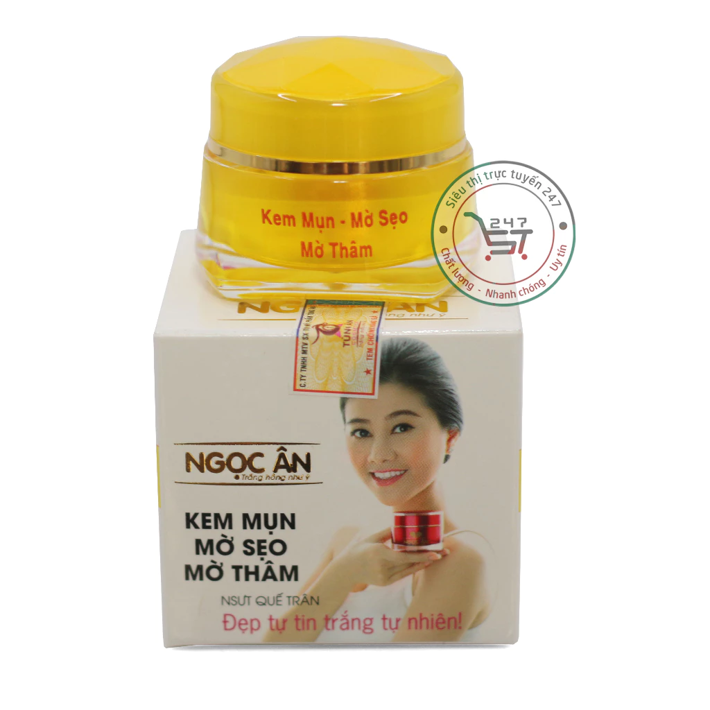 Kem Mụn Trắng da Mờ sẹo Thâm ngọc trai collagen Ngọc Ân 12g (trắng-vàng)