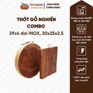 Combo thớt nghiến tròn 29x4cm thớt nghiến chữ nhật 20x25x2,5cm Thớt Nghiến Hoàng Linh