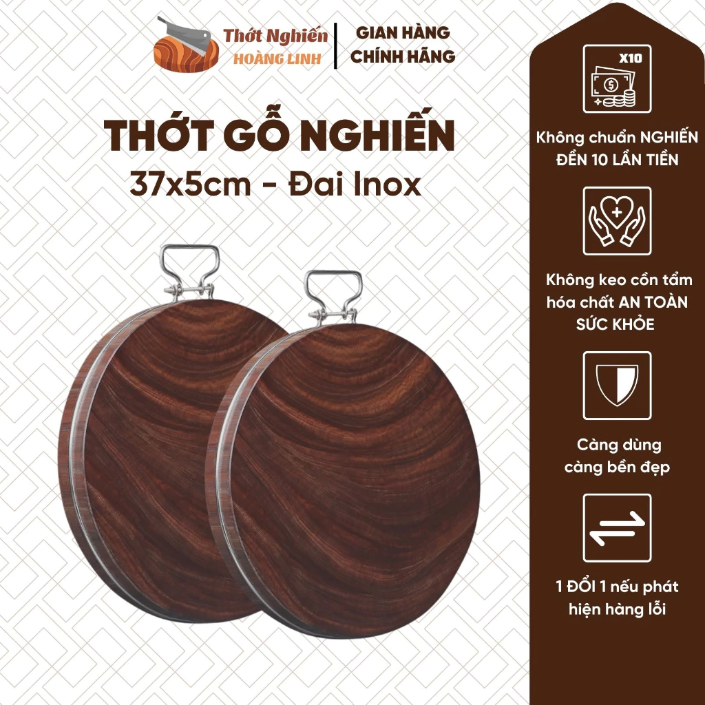 Thớt gỗ nghiến 37cm Thớt Nghiến Hoàng Linh nguyên mộc băm chặt không mùn