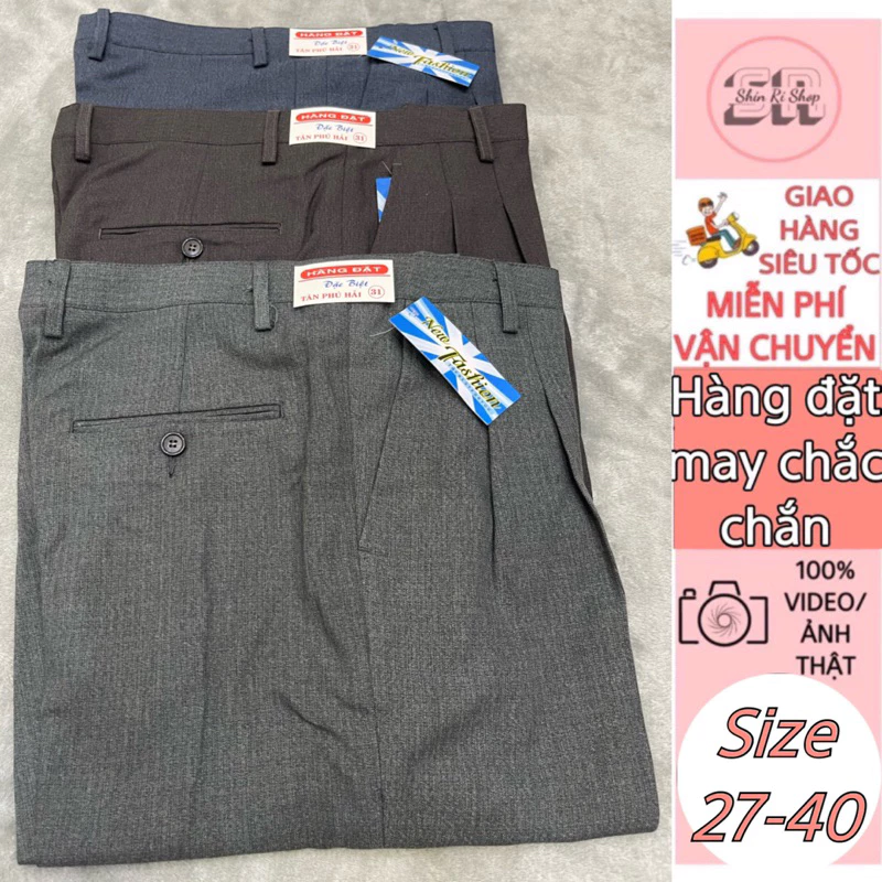 Quần tây nam trung niên xếp li màu tối bigsize 27-40