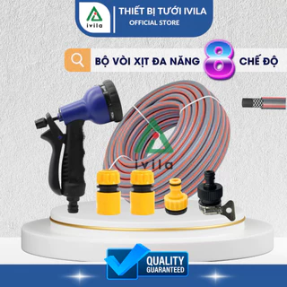 Bộ vòi xịt nước tưới cây VPB108 đầy đủ phụ kiện,kèm ống dẫn nước chống gập 3 lớp, vòi xịt nước rửa xe đa năng 8 chế độ