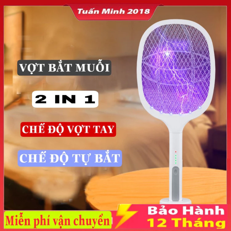 Vợt muỗi thông Minh Kiêm Đèn Bắt Muỗi Tự Động 2 Trong 1 Bảo Hành 12 Tháng - Pin sạc cao cấp 1200 mah - Bảo hành 12 tháng
