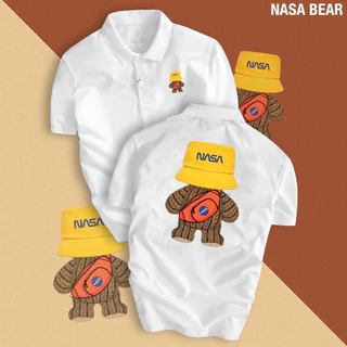 Áo Polo Nam GẤU NASA Đội Mũ đen trắng thun basic cộc tay vải cá sấu cotton phong cách trẻ trung chuẩn form SuperTeeTee