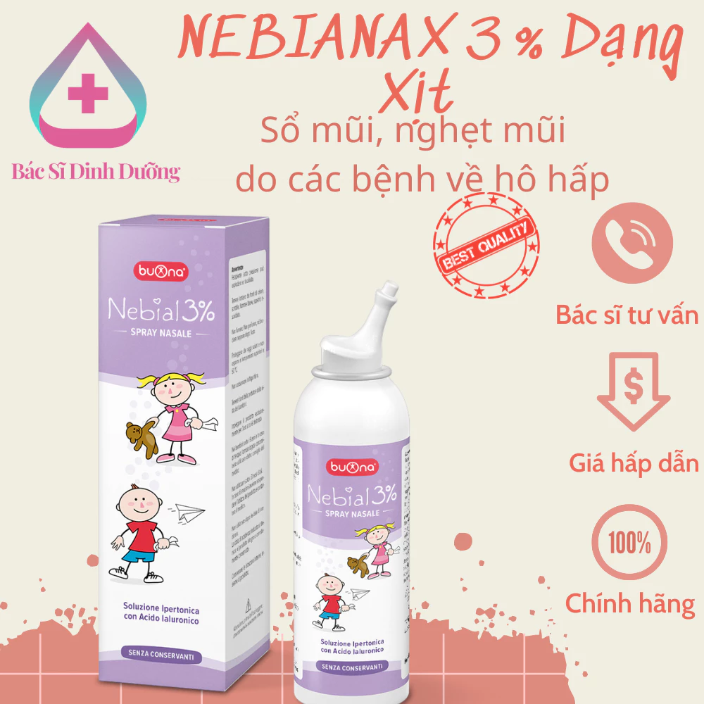 Buona Nebial/Nebianax 3% Spray Nasale - Xịt Mũi Hiệu Quả Nhanh Cho Sổ Mũi, Nghẹt Mũi - 100ml