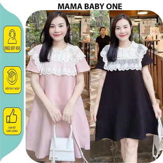 [V362] VÁY ĐẦM BẦU TIỂU THƯ CỰC XINH-VÁY BẦU BABAY DOLL DÁNG XUÔNG PHỐI CỔ REN TRẮNG CỰC XINH BIGSIZE VẢI MỀM MÁT GIÁ RẺ