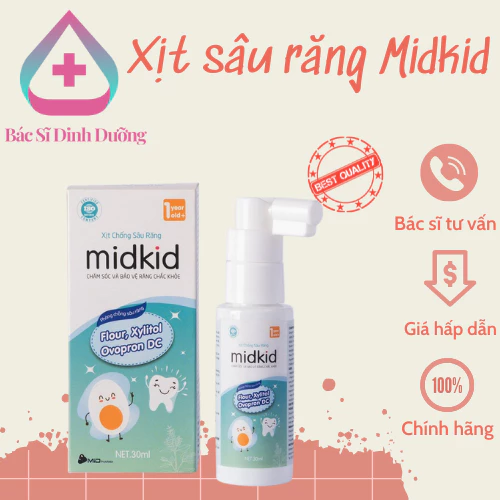 [Chính Hãng]  Xịt chống sâu răng Midkid chính hãng vị nho 30ml nuốt được cho bé từ 1 tuổi giúp bảo vệ và làm sạch r