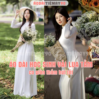 Áo dài trắng truyền thống học sinh nữ đi học Tiệm 90 may sẵn lụa tằm đẹp chụp hình dự tiệc lễ tết AD90007