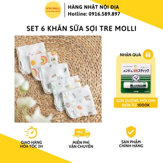 Set 6 khăn sữa sợi tre Molli 100% Premium Bamboo, họa tiết đáng yêu