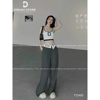 [8.8 Sales Freeship] Set áo thun cổ vuông 2 dây in chữ G croptop mix quần dài ống rộng 2 màu cực cá tính dx