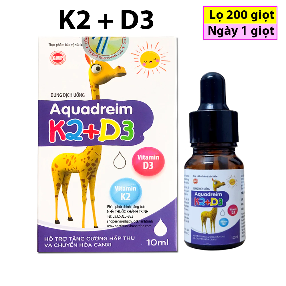 (lọ 200 giọt) Vitamin nhỏ giọt Aquadreim K2+D3 bổ sung vitamin D3 và K2 cho trẻ em