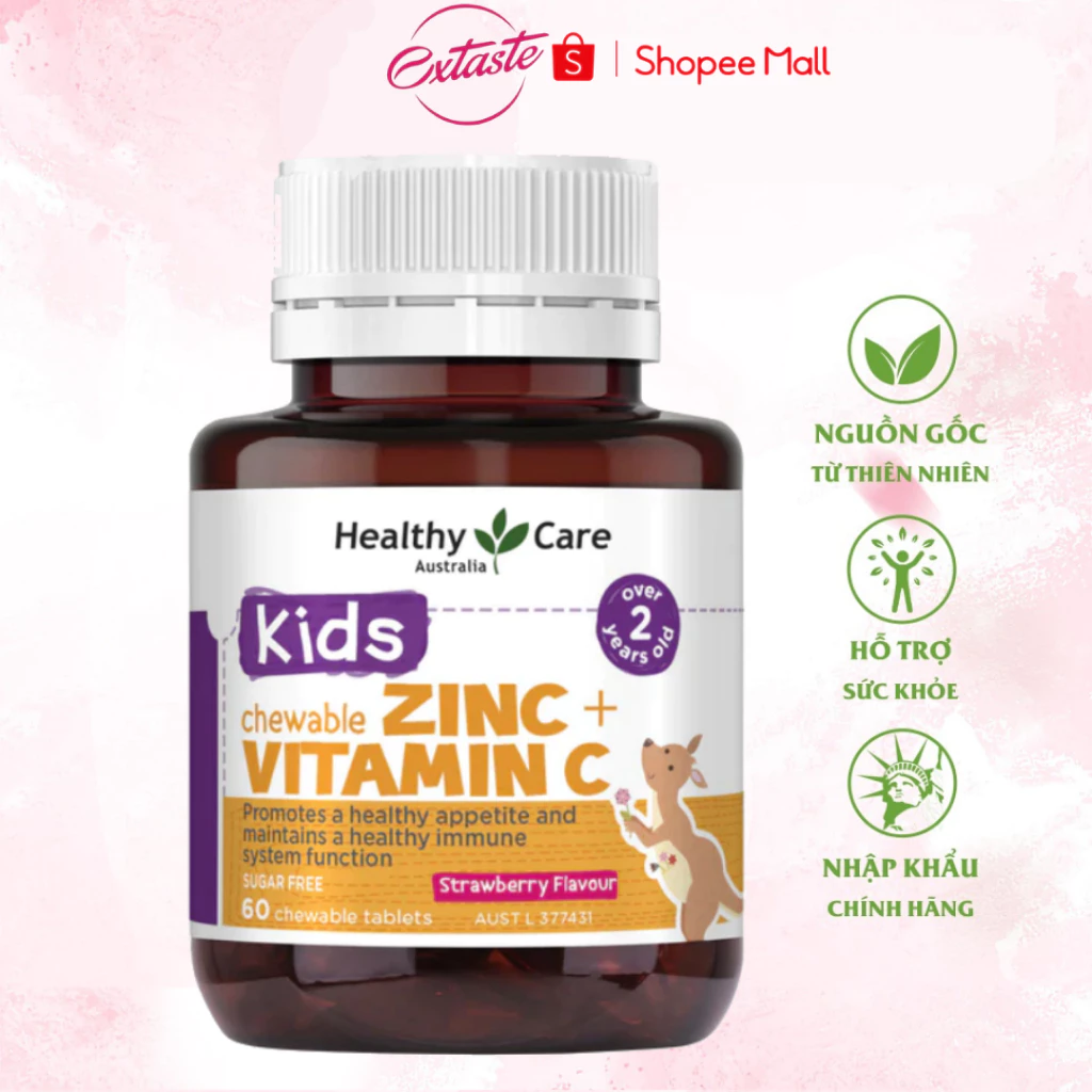 Viên nhai bổ sung kẽm Healthy Care Zinc Vitamin C tăng đề kháng cho bé 60 viên