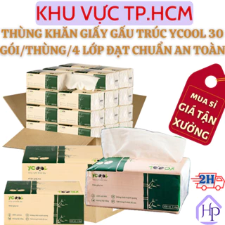 Khăn giấy ăn  gấu trúc Ycool siêu dai, mềm mịn, không bụi, không mùi, không chất tẩy trắng, Thùng 30 gói/ 300 tờ/ 4 lớp