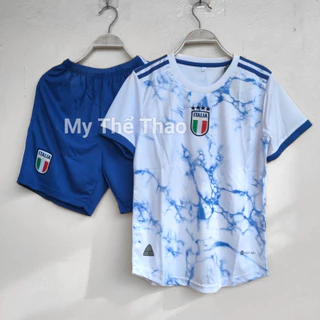 Bộ quần áo đá bóng đội tuyển ý Italia trẻ em xanh loang trắng size bé cỡ cho dưới 45kg vải mè kim thái - my thể thao