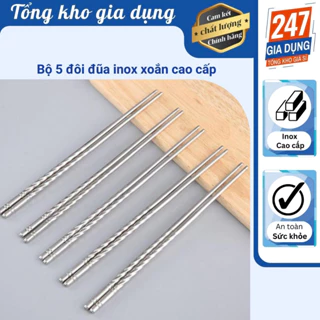 Bộ 5 đôi đũa inox xoắn cao cấp