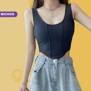 Áo Bra 3 Lỗ MICHOO Có Mút Đệm Ngực Vạt Yếm Cotton 5 Màu