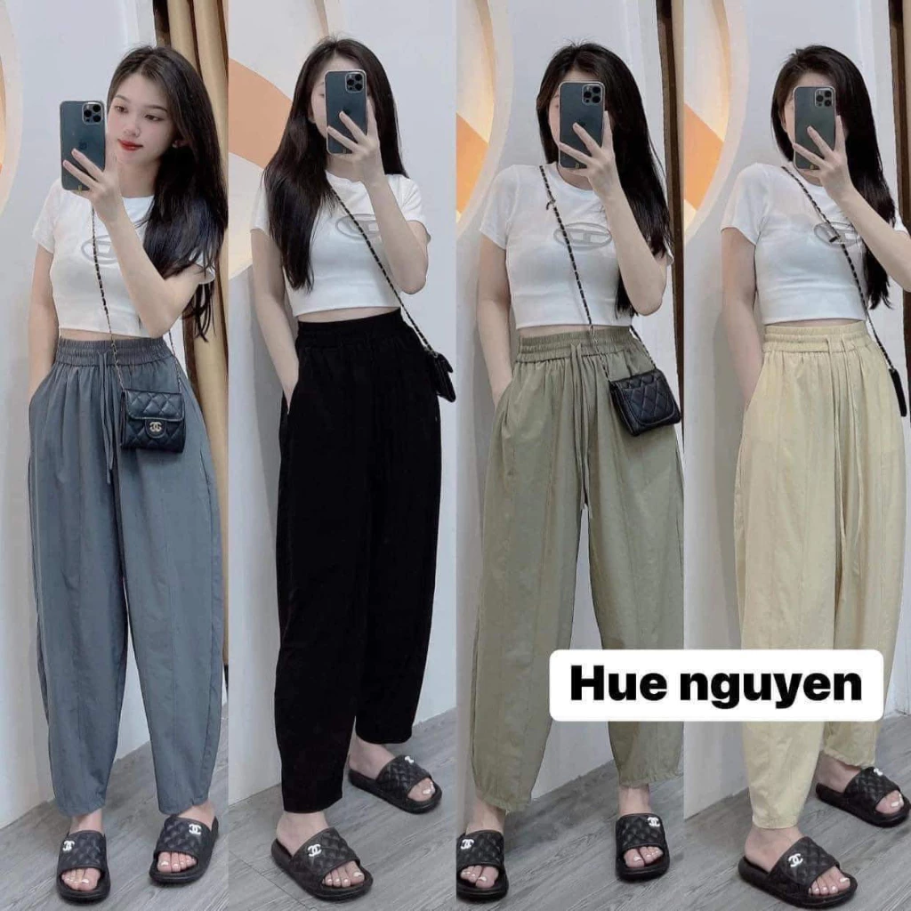 Quần baggy nữ cạp cao lưng thun có dây rút điều chỉnh chất vải gió cao cấp mã 232