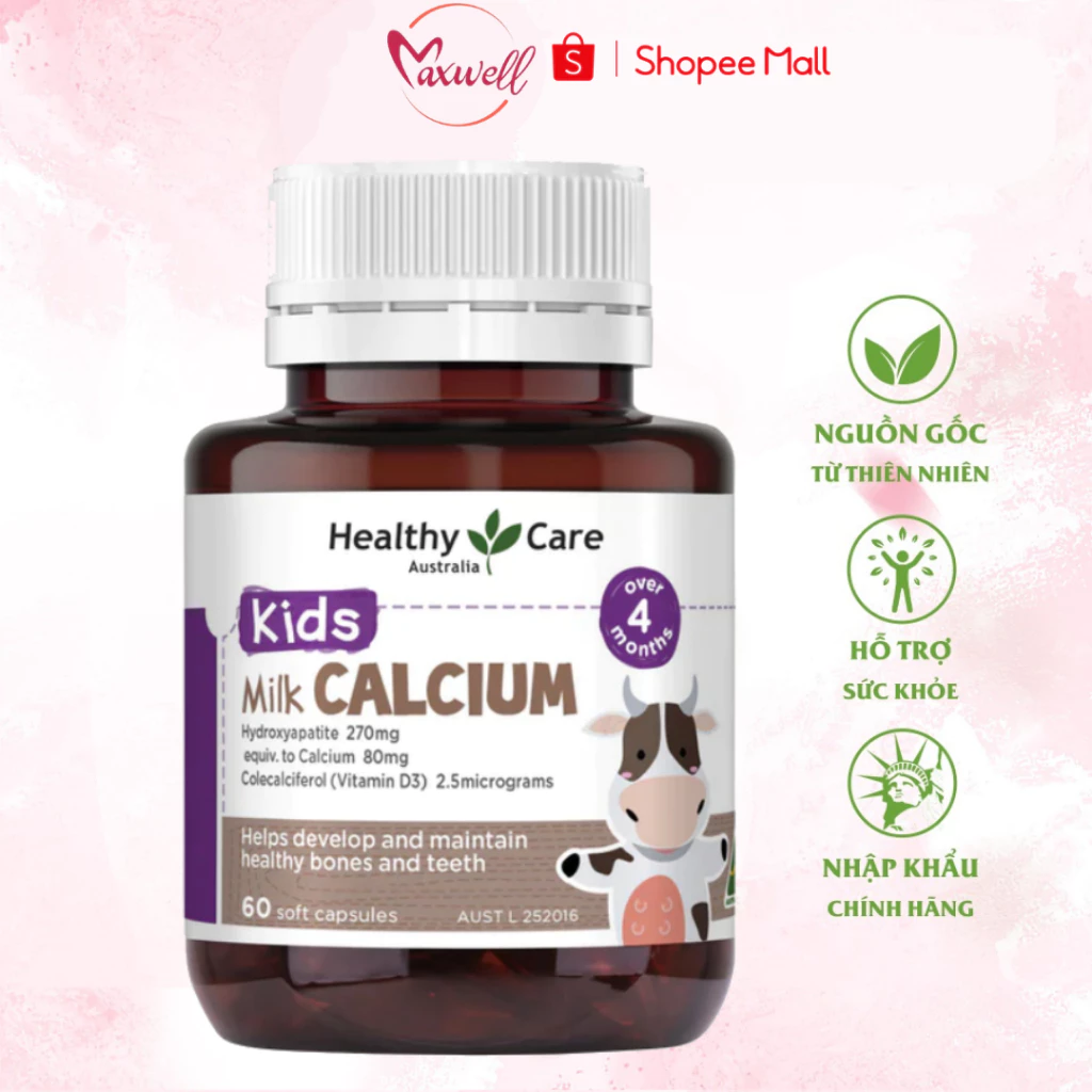 Viên uống canxi sữa cho bé Healthy Care Kids Milk Calcium 60 viên Maxwell