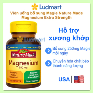 Viên uống bổ sung Magie Magnesium Extra Strength Nature Made [Hàng Mỹ]