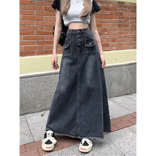 [NUTH.BIGSIZE] [ORDER] Chân Váy Jean Dáng Dài Eo Cao 4 Cúc Túi Hộp Thời Trang Nữ có bigsize