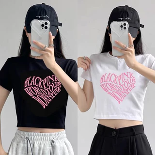 [Hot] BP23 ÁO CROPTOP THUN LỤA IN CHỮ HỒNG MỎNG MÁT ÔM BODY DÁNG NGẮN TAY NGẮN HOT HIT CHIZISHOP