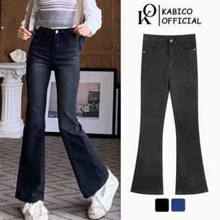 Quần jean dài ống loe KABICO quần jean nữ cạp cap dáng suông phong cách hai màu xanh đen K56