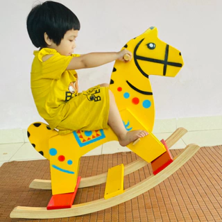 Ngựa bập bênh bằng gỗ loại to tiêu chuẩn chất lượng, đồ chơi bập bênh ngựa vận động thể chất cho bé