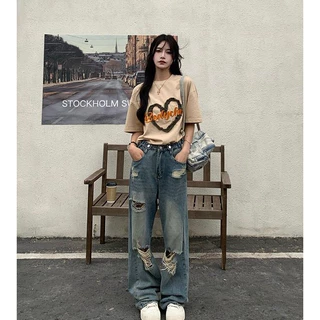 [Sẵn đủ size - Hàng chuẩn loại 1] Quần jeans dài ống rộng was rách phong cách Retro siêu phẩm Hàn Quốc cá tính, ngầu