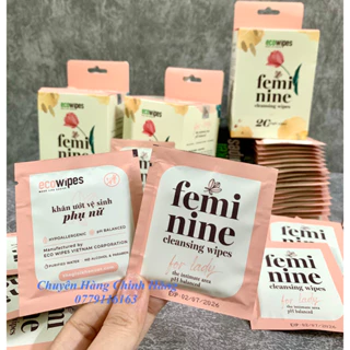 KHĂN ƯỚT ECOWIPES FEMININE VỆ SINH PHỤ NỮ cân bằng độ PH, nhỏ gọn tiện lợi cho chị em phụ nữ 20 GÓI/ HỘP size 15 x 20 cm