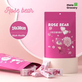 Combo 10 viên khăn mặt nén du lịch Rose Bear kích thước 24x30cm