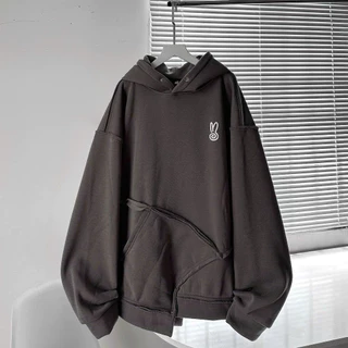 Áo khoác hoodie form rộng Nam Nữ logo thỏ mũ rộng có cúc bấm kiểu mặc trái siêu ngầu MCTPhoodie435 435