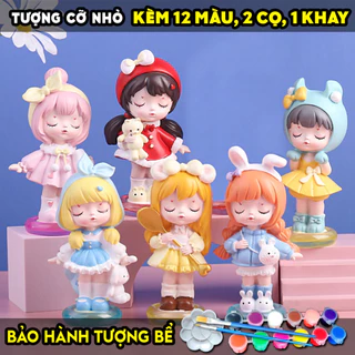 Tượng tô màu, SET 6 CÔNG CHÚA THỜI 4.0, size L, KÈM 12 MÀU 2 CỌ 1 KHAY, tô tượng thạch cao