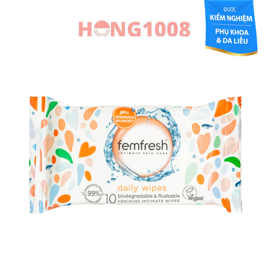 Khăn ướt vệ sinh vùng kín cao cấp hàng ngày Femfresh Intimate Skincare Daily Wipes 10 tờ shop Hong1008