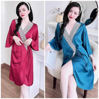 Đồ ngủ gợi cảm pyjama - Set đồ ngủ Áo Choàng kèm Quần sexy phong cách kimono - Lụa Latin cao cấp Đồ ngủ nữ bigsize