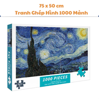 Tranh Ghép Xếp Hình 1000 Mảnh Đêm đầy sao Vangogh Jigsaw Puzzle 1000 Pcs (75 x 50 cm) Dành cho người lớn và trẻ em.