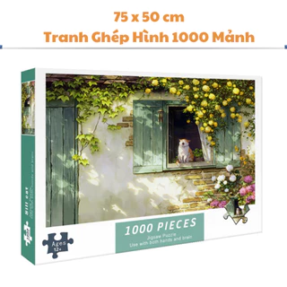 Tranh Ghép Xếp Hình 1000 Mảnh Mèo bên cửa sổ Jigsaw Puzzle 1000 Pcs (75 x 50 cm) Dành cho người lớn và trẻ em.