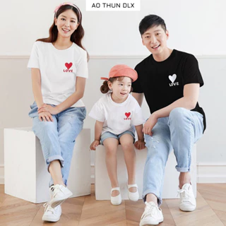 Áo Thun Gia Đình Bố Mẹ Bé In Logo Trái Tim Love Decal Hàn Quốc Cao Cấp Áo Phông Gia Đình