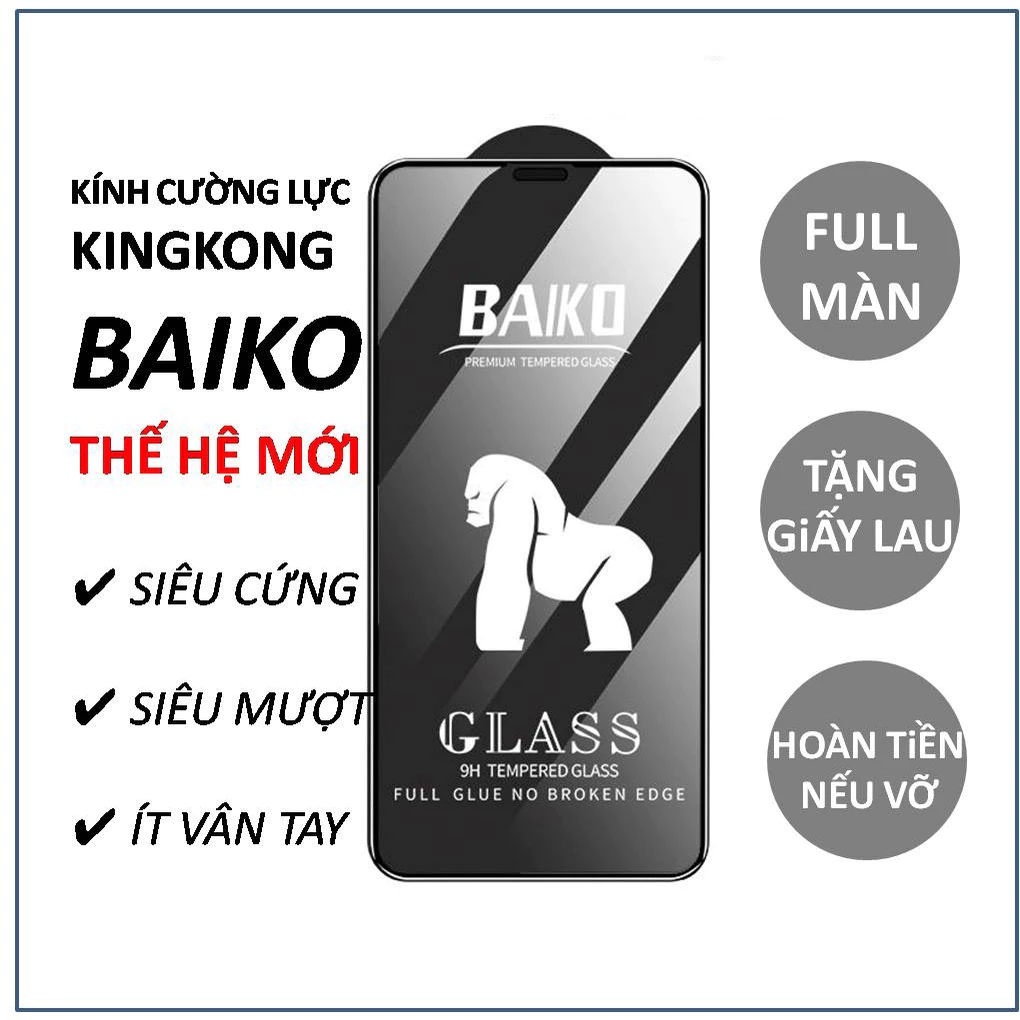 Kính Cường Lực Iphone Kingkong Baiko Full Viền 6/6Plus/7/7plus/8/8plus/plus/x/xr/xs/11/12/13/14/pro/max -Vinzy