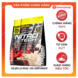 Sữa tăng cơ bắp cao cấp MuscleTech Nitrotech Whey Protein Isolate 10lbs (4,5kg) 100 lần dùng, chính hãng USA