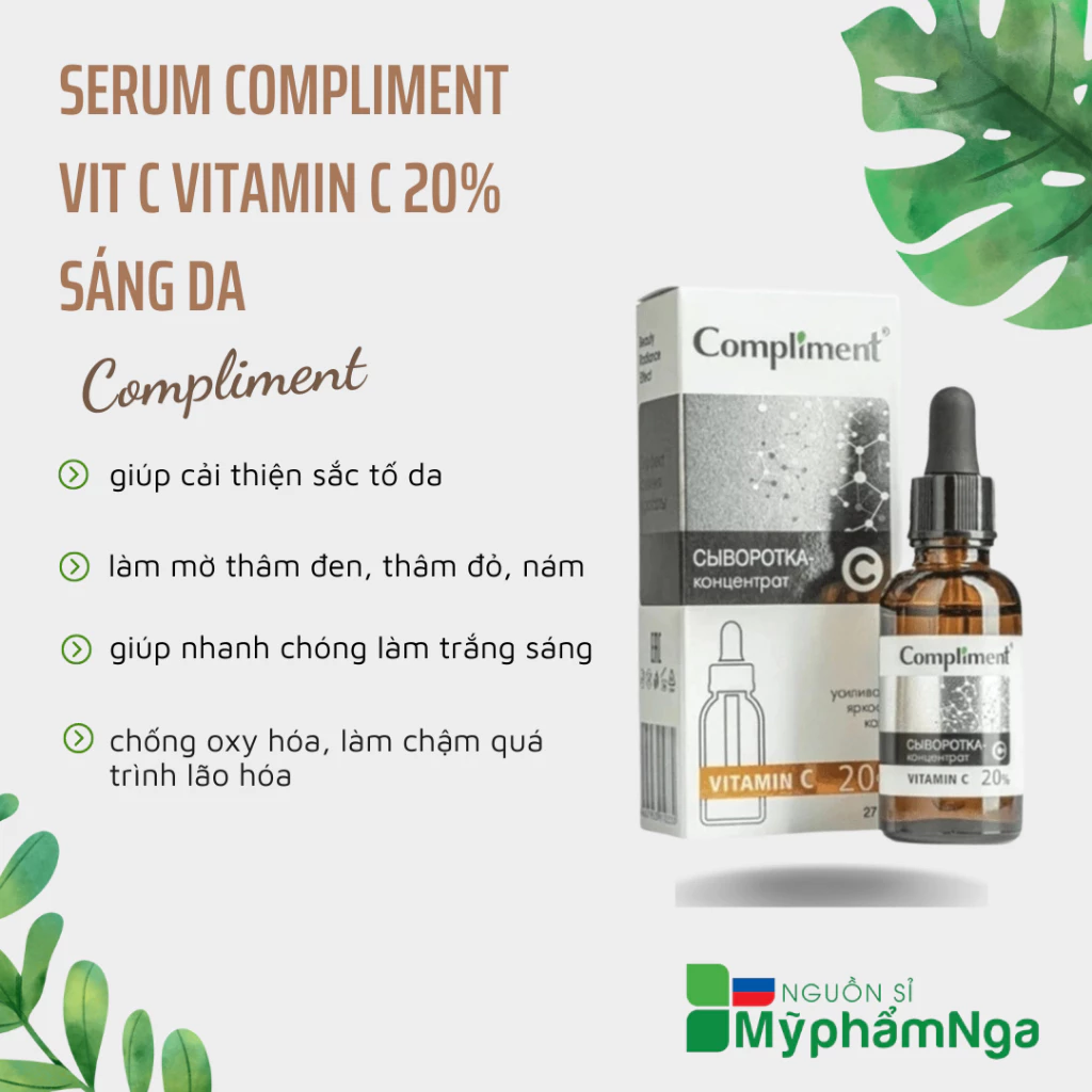 Serum Compliment Vit C Vitamin C 20% sáng da, mờ thâm, ngừa lão hoá