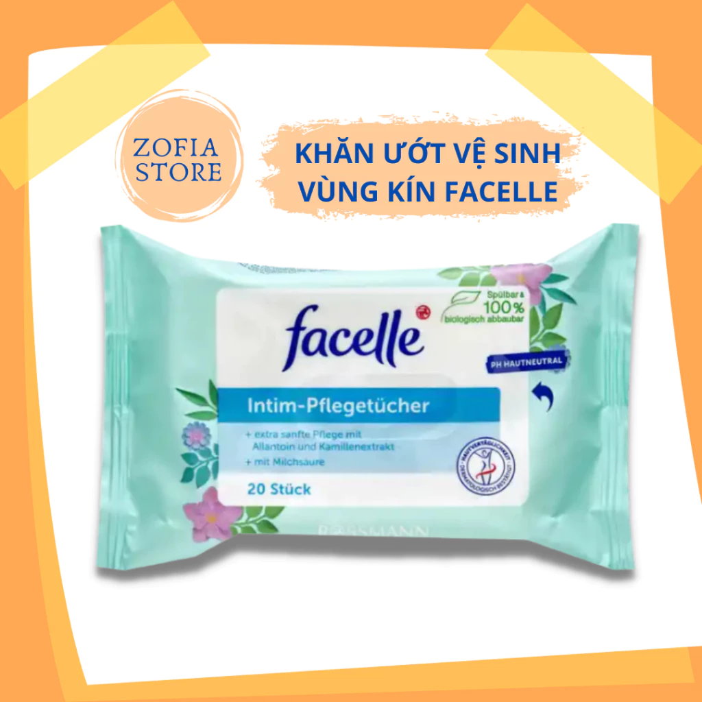 [Che tên] Khăn giấy ướt vệ sinh vùng kín Facelle - Đức gói 20 miếng