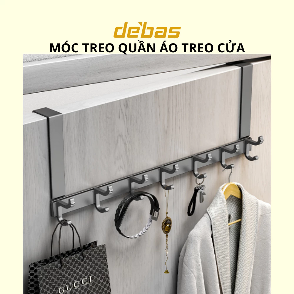 Móc treo quần áo chất liệu nhôm không gỉ không cần khoan gắn sau cửa đa năng DEBAS MA216-6